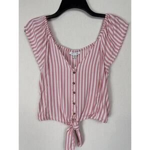 American Eagle Red and White Striped Button-Up Crop Top S Lightweight Summer
